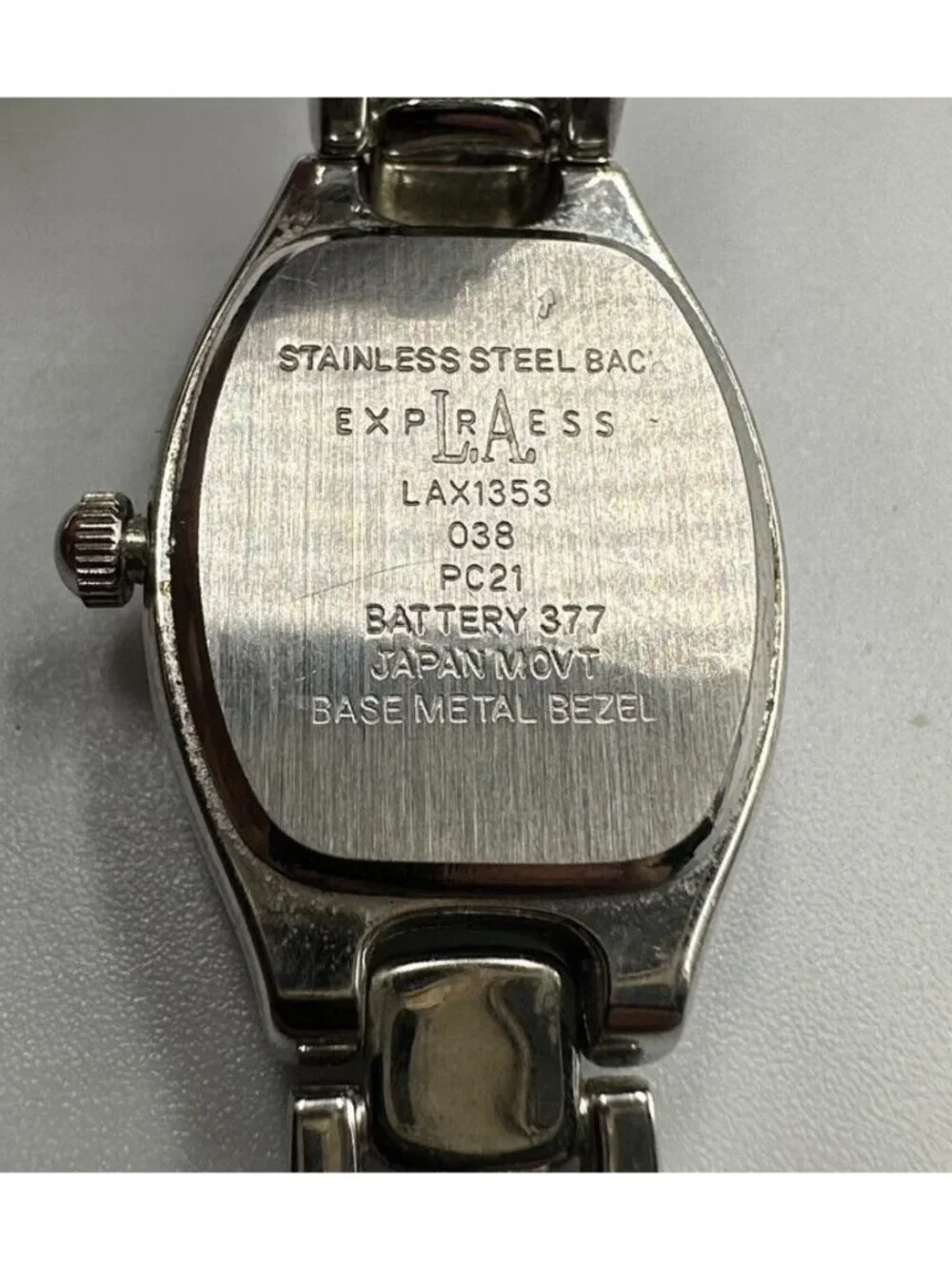 3/$30 LA Express Watch Women Silver Tone Blue Mother Of Pearl Dial 6.5